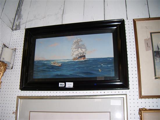 Framed goauche shipping scene